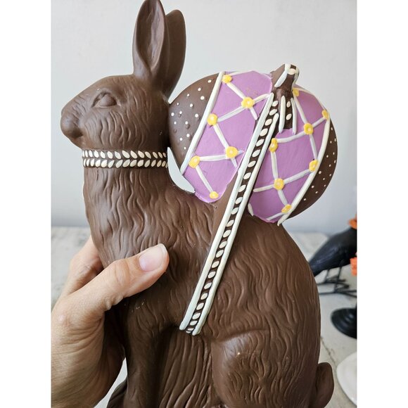 Vintage ceramic faux chocolate bunny fake egg rabbit Easter decor unique - Picture 10 of 10